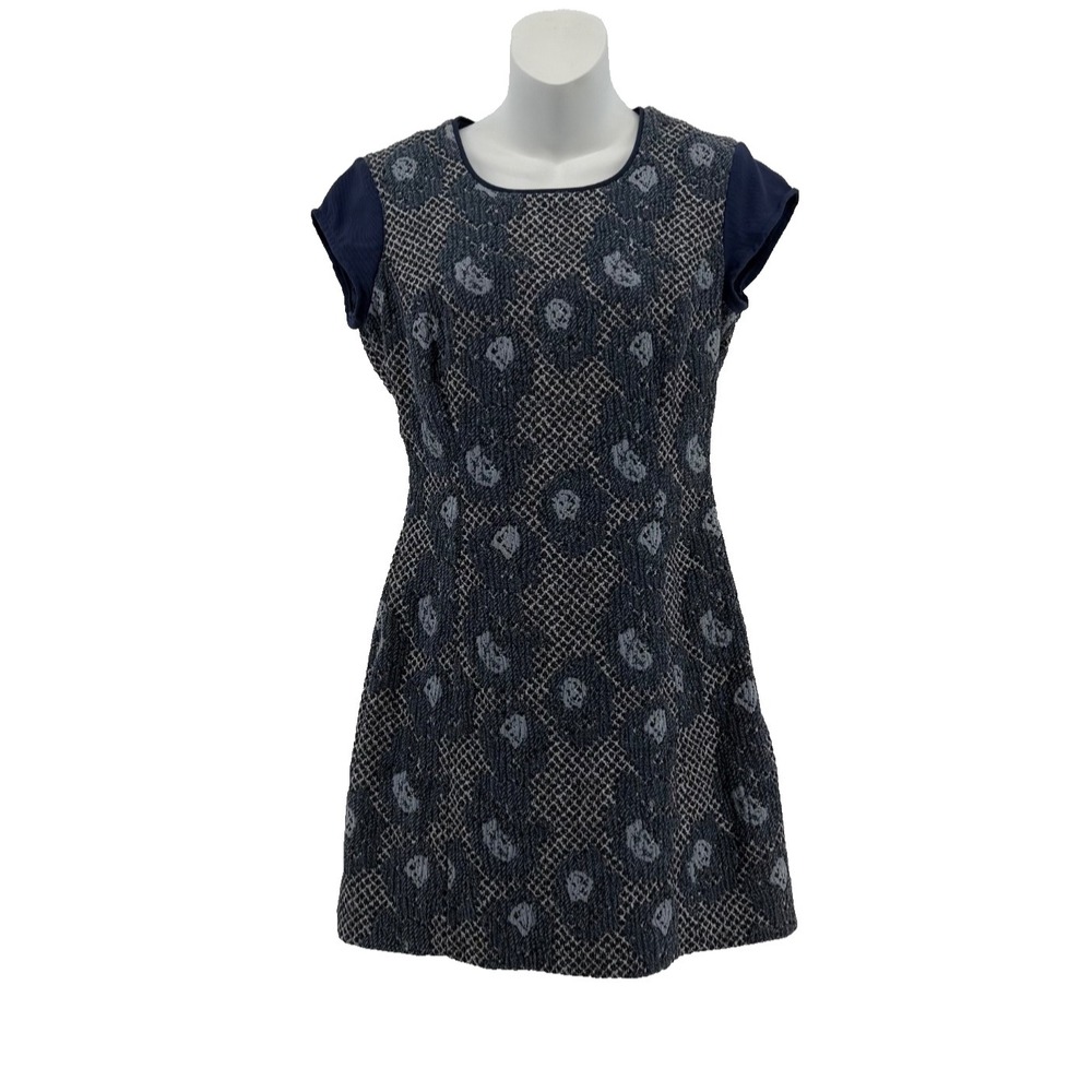 Nicole Miller Mary Kay Blue Floral Textured Sheath Dress Women Size 6